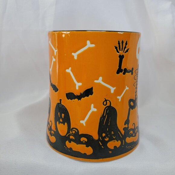Halloween Mug Orange Skeleton Funny Bones And Spooky Pumpkins Coffee Cup - Picture 3 of 10